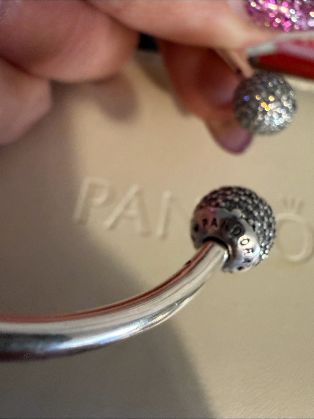 Pandora Silver Open Bangle with Pavé End Caps - Silver - Picture 3 of 6